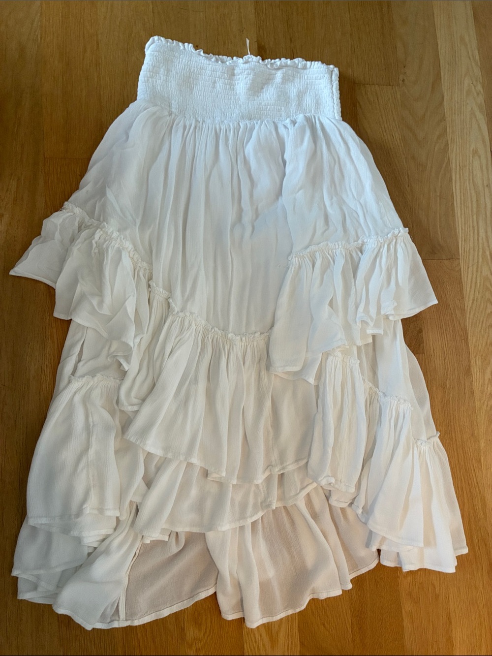 Free People White Tiered Ruffle Midi Skirt